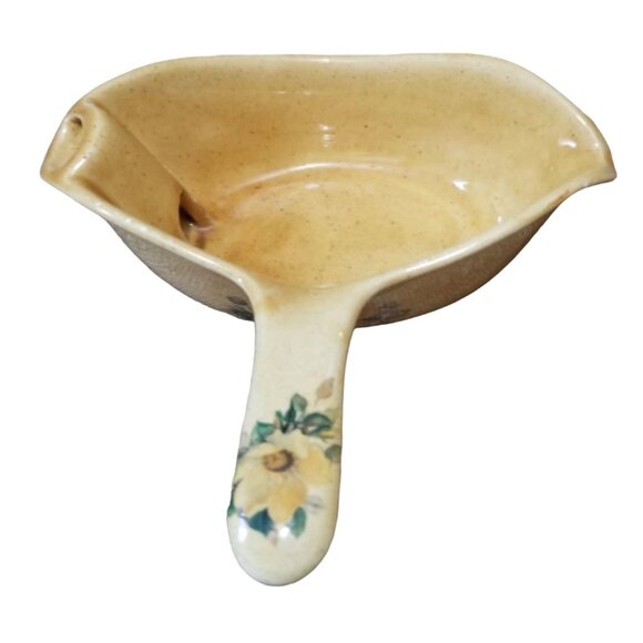 Vintage Hand-Painted Floral Ceramic Gravy Boat With Handle & Pour Spout 8"x8"x2. - Picture 2 of 7